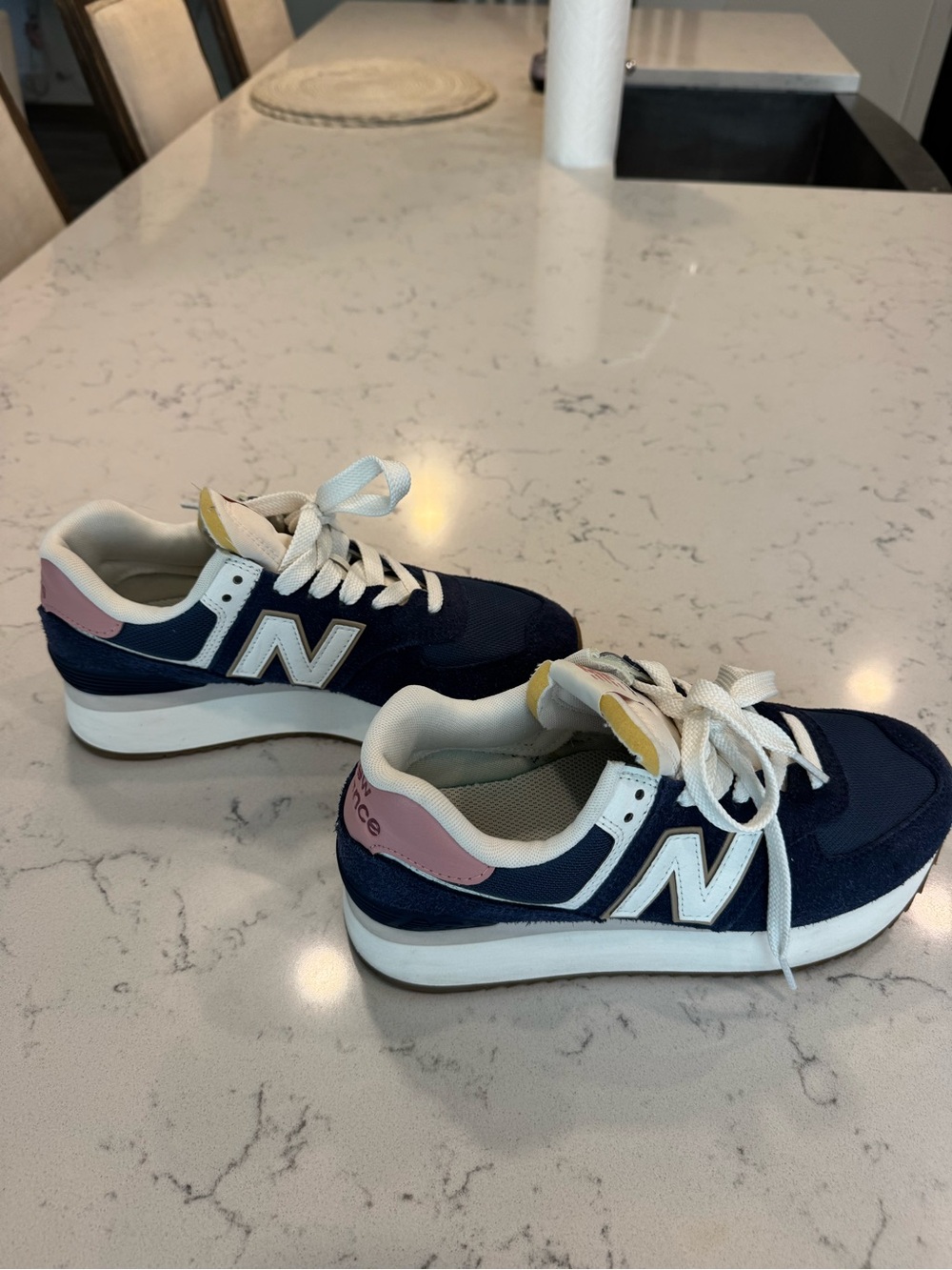 New Balance Navy with Pink Heel Platform Sneakers - Picture 2 of 3